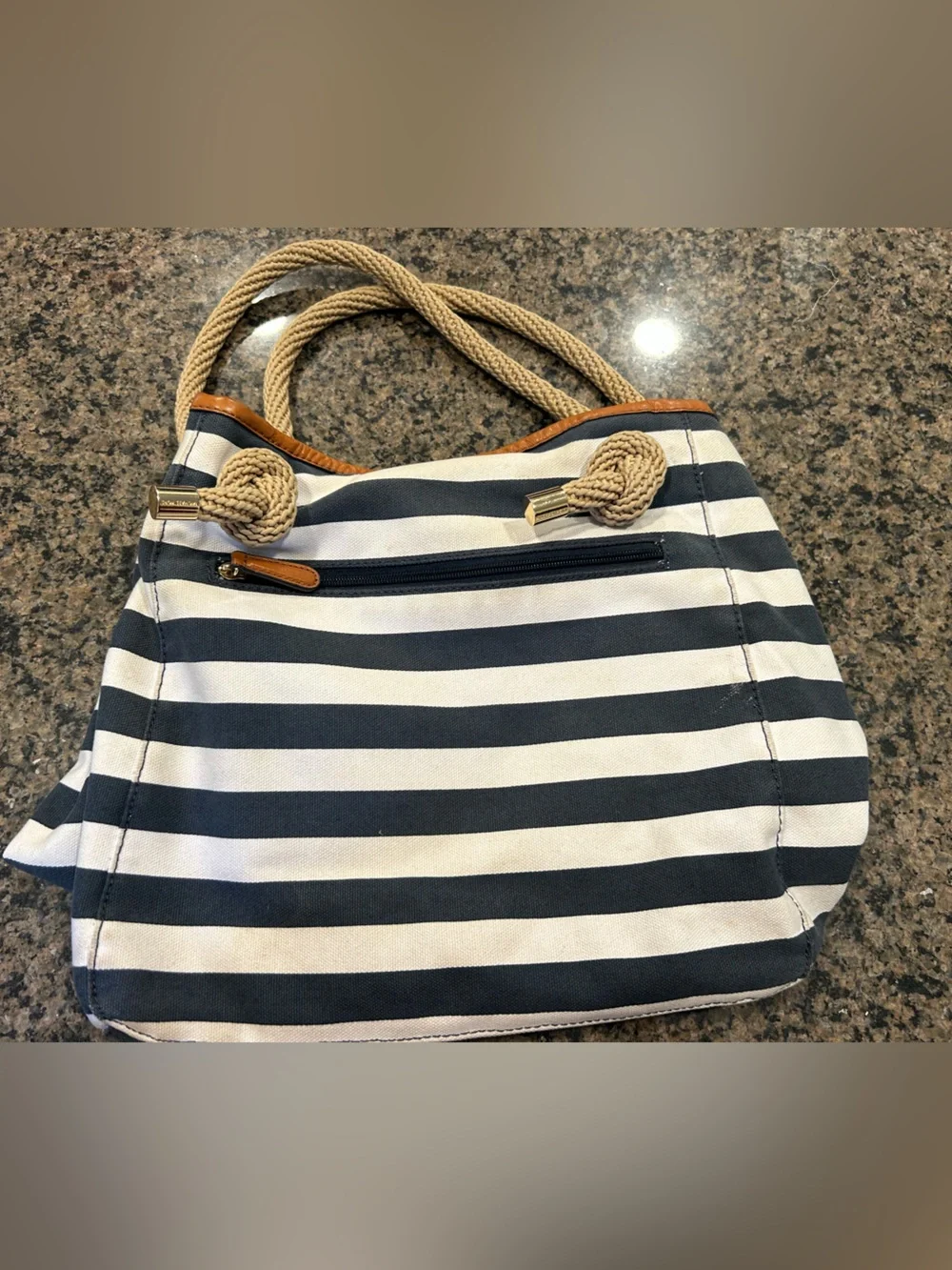 Michael Kors Navy and White Striped Tote with Rope Handles